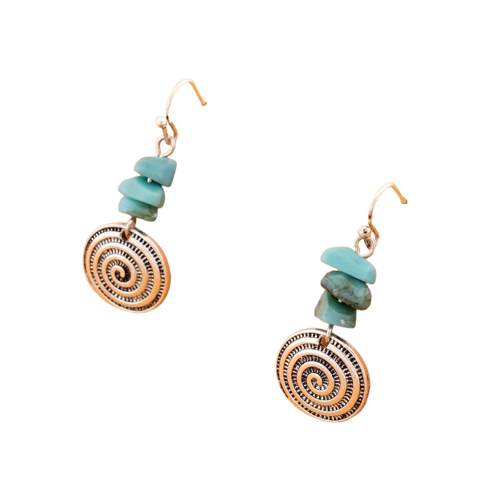 Boho Silver Plated and Turquoise Spiral Drop Earrings